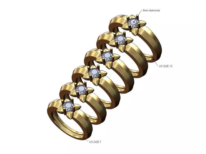 Open knife edge solitaire 5mm stud diamond ring US sizes 7to12