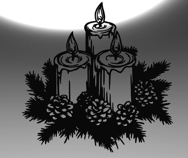 Christmas Candle Arrangement | 3 Candles with Pinecones & Fir Branches Line Art