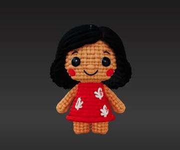 Charming Amigurumi Style Island Girl Figurine - Knitted Crochet Textured Chibi Collectible