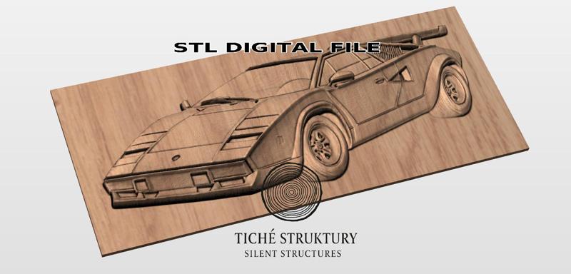Lamborghini Countach – Classic Supercar Bas Relief – 3D STL Model