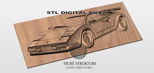 Lamborghini Countach – Classic Supercar Bas Relief – 3D STL Model