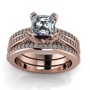 Modern EmeraldSquare cut Bridal Wedding Band Matching Set