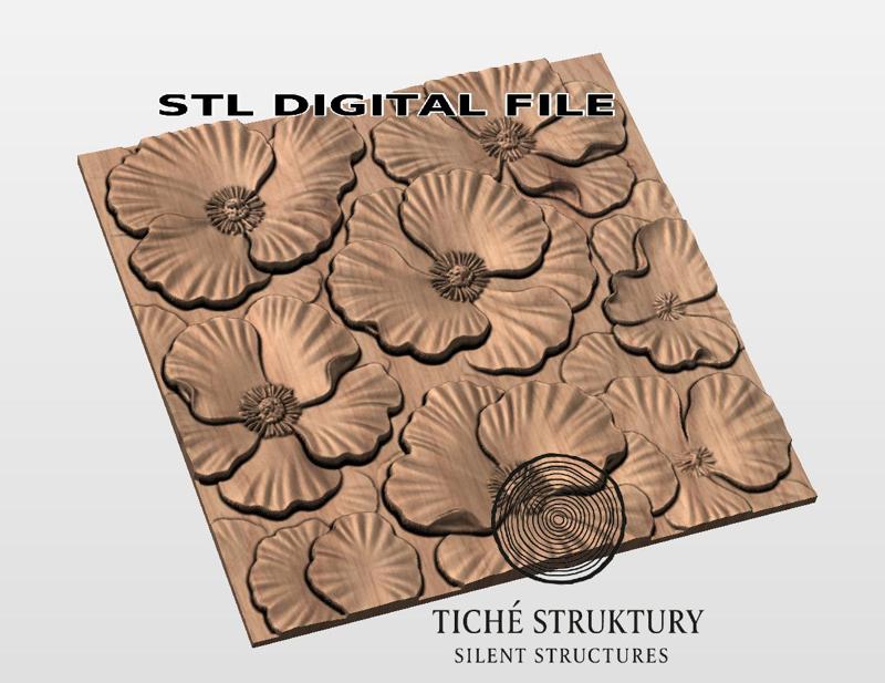 Poppy Flower Pattern – Decorative Relief – 3D STL Model