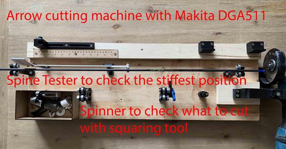Arrow cutter station with spinner. All you need to build precise arrows!