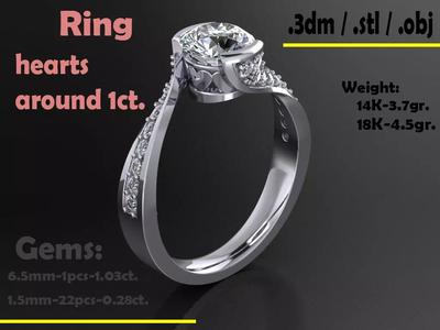 Ring hearts around 1ct and 028ct