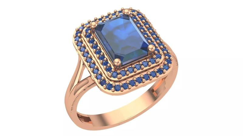 Halo Sapphire Gemstone Ring 3dm stl render details