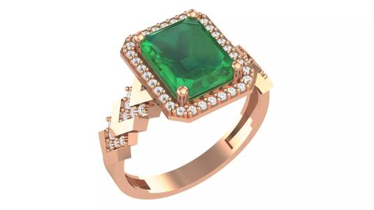 Halo Emerald Gemstone Ring 3dm stl render details