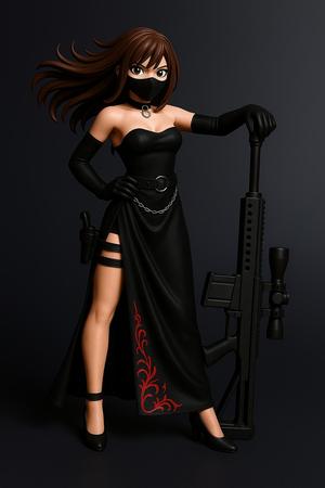 Assassin Girl in Black Dress with Sniper Rifle Barret 107.