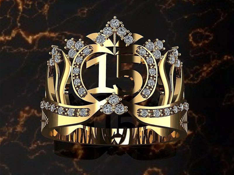 Gold ring with diamond and number 15