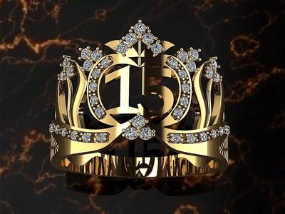 Gold ring with diamond and number 15