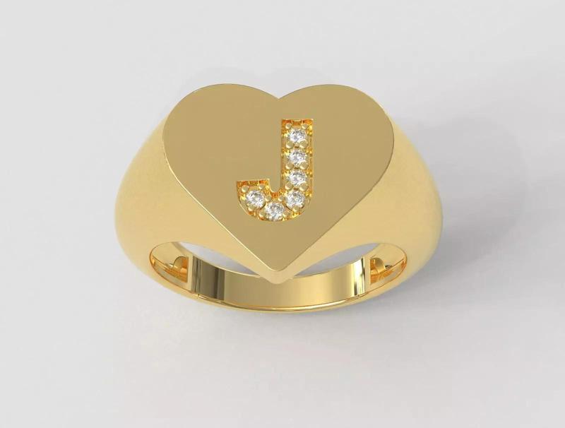 Heart Ring - Diamond Letter J