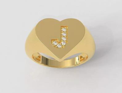 Heart Ring - Diamond Letter J