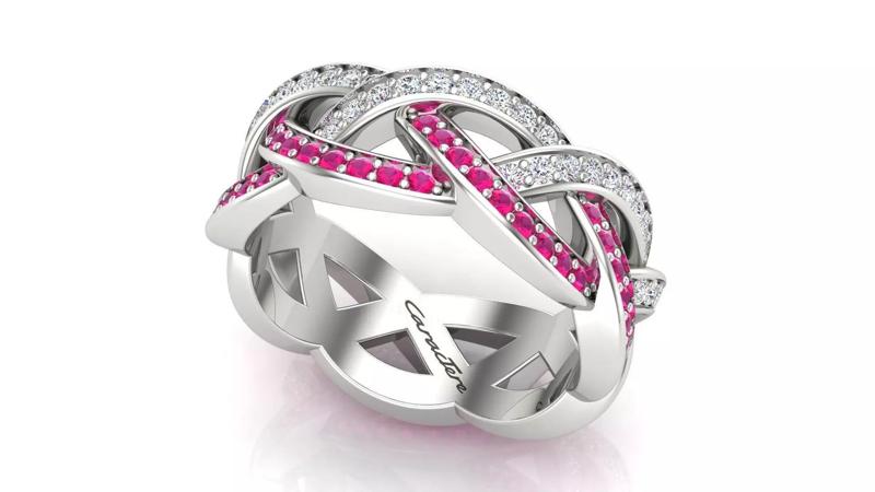 3 Row Weave Ring With Round Stones