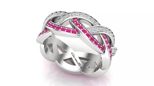 3 Row Weave Ring With Round Stones