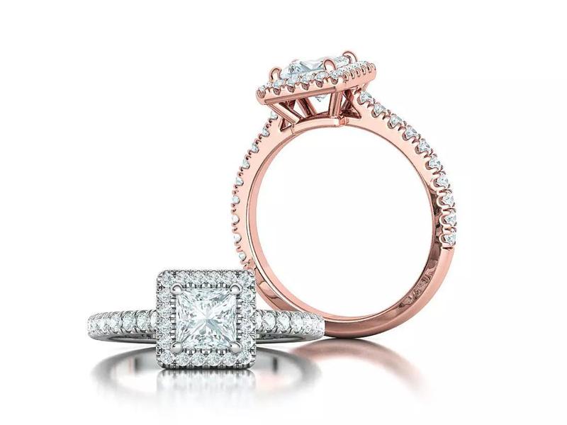 5x5mm Princess Gem Classic Halo Engagement Ring 3dmodel