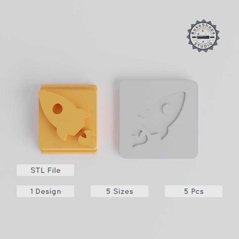 Rocket Stamp Tile Set, 5 Motif Sizes, Perfect for Clay & Cookies, Space Launch & Galactic Designs