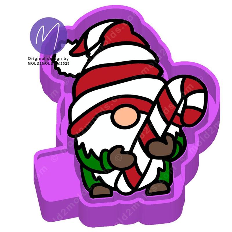 Christmas Gnome with Candy Cane Freshie STL Mold Housing