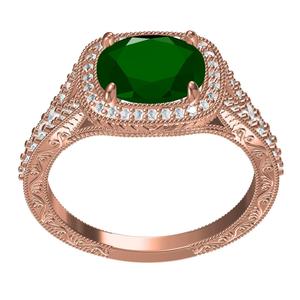 Oval Stone Round Diamond Halo Engraving Filigree Engagement Ring