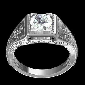 Single Round Diamond Engraving Engagement Ring