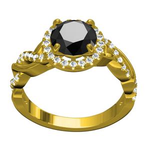 Black Round Diamond Halo Twisted Shank Engagement Ring