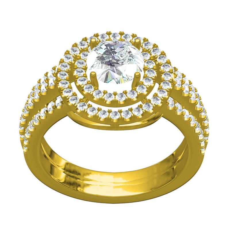 Triple Row Shank Solitaire Engagement Ring