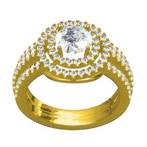 Triple Row Shank Solitaire Engagement Ring