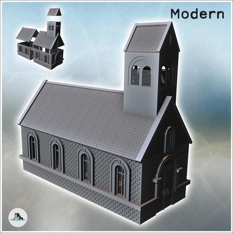 Brick church with multiple windows and a steeple (4) - Modern WW2 WW1 World War Diaroma Wargaming RPG Mini Hobby