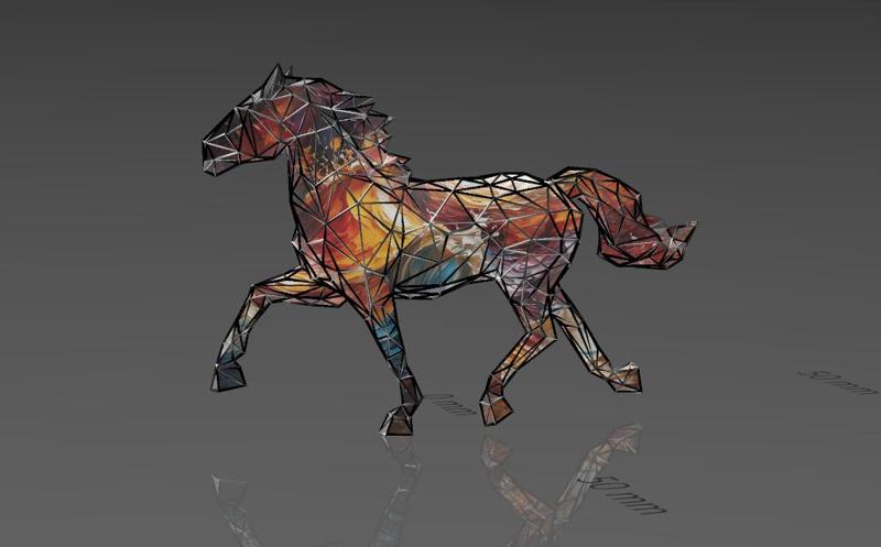 Noble Walking Horse Figure 2 - Low Voronoi Style - Single Spider Web - LowPoly - Perfect Design - Easy Print - Decor