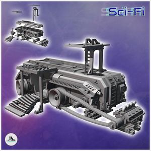 Futuristic shelter in a vehicle carcass with thermal engine and observation point (1) - Future Sci-Fi SF Post apocalyptic Tabletop Scifi Wargaming Planetary exploration RPG Terrain