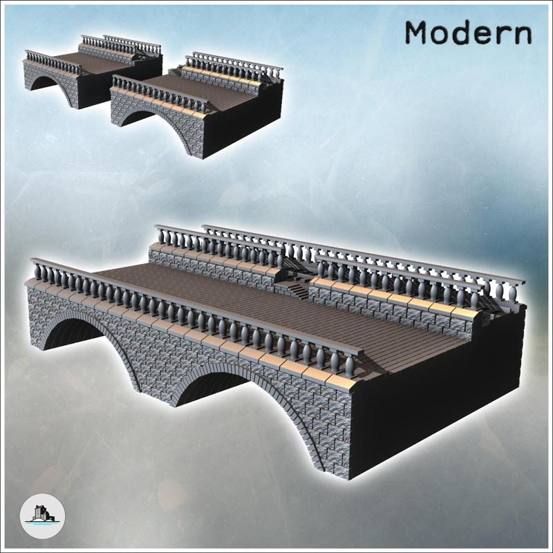 Damaged brick bridge with classic-style parapet and double arches (26) - Modern WW2 WW1 World War Diaroma Wargaming RPG Mini Hobby