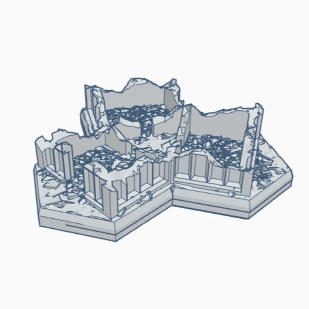 Sci-Fi Destroyed Building 1 with Hex Base SFDHB001