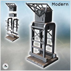 Port industrial crane for rail loading with control cabin at the top (18) - Modern WW2 WW1 World War Diaroma Wargaming RPG Mini Hobby