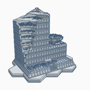Sci-Fi Ruined Building 51 Ruined Hardened Building with VTOL Pad with Hex Base