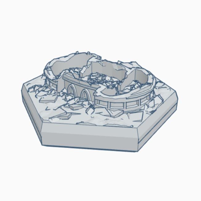 Sci-Fi Destroyed Building 16 Hex Map Scale HMSSFD016