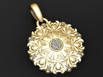 gold floral pendant  3D printable model