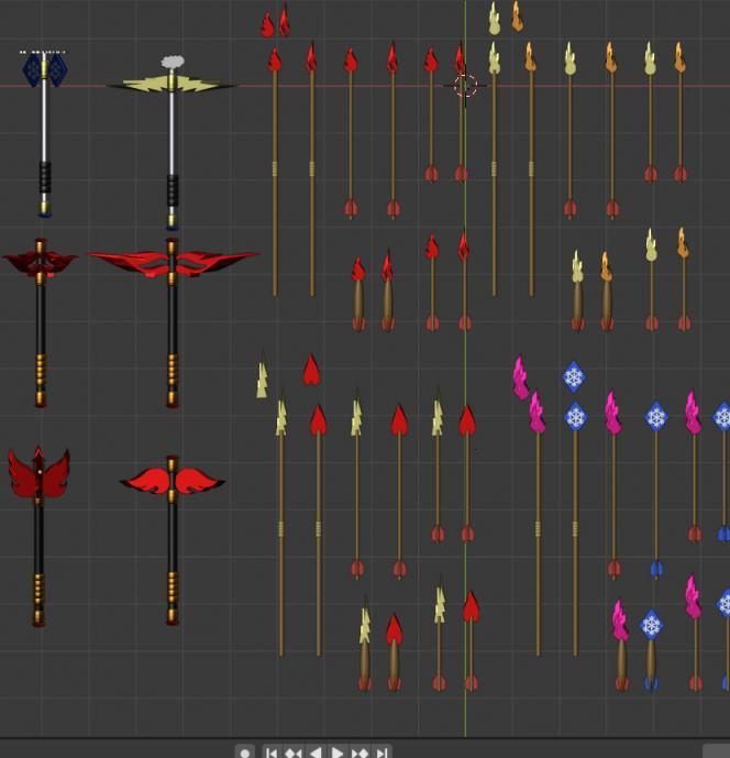 magical arrows, bolts, javelin, hand axe, mace for remixes