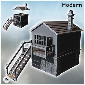 Modern building with access staircase to the first floor and cut stone walls (48) - Modern WW2 WW1 World War Diaroma Wargaming RPG Mini Hobby