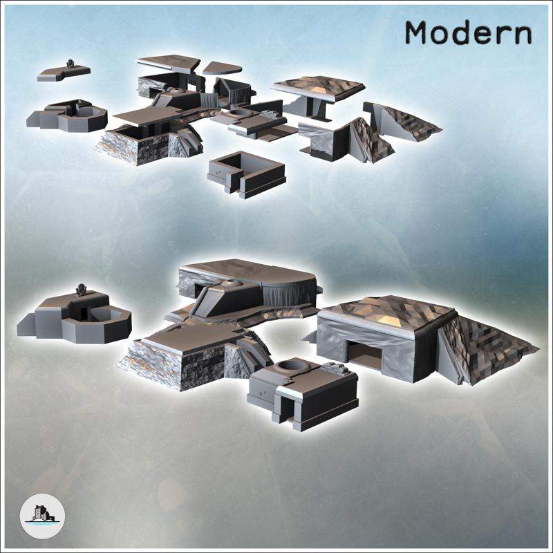 Set of five modern bunkers with anti-aircraft fortifications (33) - Modern WW2 WW1 World War Diaroma Wargaming RPG Mini Hobby