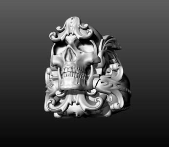 Gothic Baroque Skull Ring Floral
