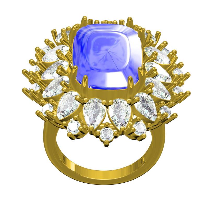 Cushion Stone Cluster Cocktail Ring