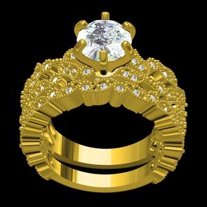 Antique Floral Design Solitaire Ring with Band