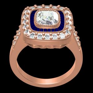 Cushion Shape Baguette Halo Vintage Engagement Ring