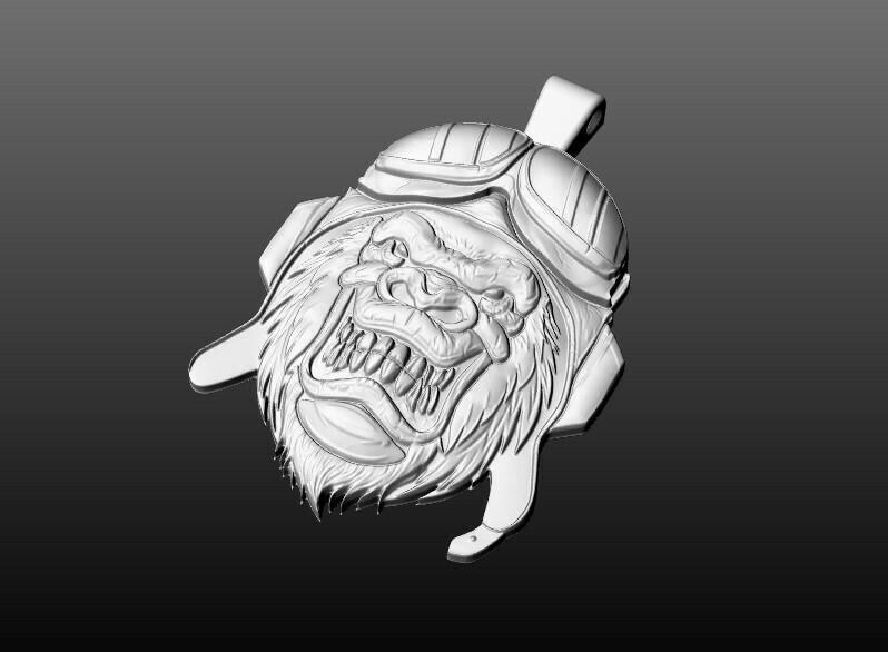 Aviator Biker Monkey Pendant 3D