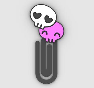 cute skulls in love - Paper clip, bookmark - 3MF pre-painted , STL