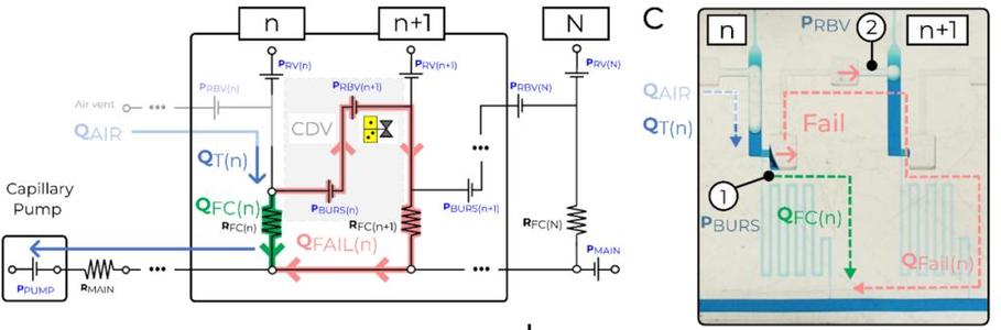 Circuit analysis and experiments identify operational window for microfluidic chain reactions