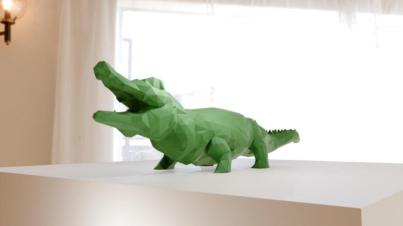 caiman crocodile mouth open low poly