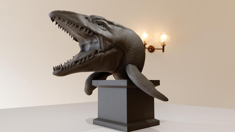 Mosasaurs dinosaur roaring head bust stl