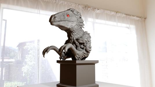 velociraptor dinosaur head bust with arms