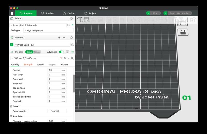 Prusa I3 Mk3 settings for BambuStudio slicer