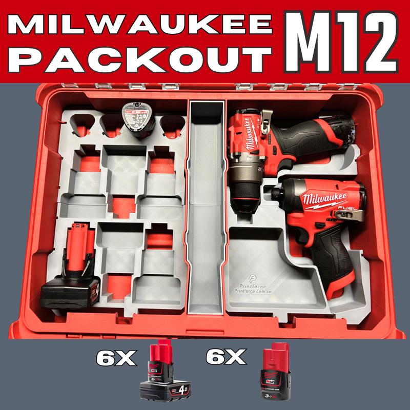 Milwaukee Packout Insert - M12 Impact & Drill - 12x M12 Batteries
